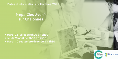 La formation régionale Prépa Clés Avenir se déroule sur Chalonnes. Les dates d'information collective sont les premiers mardis de chaque mois.